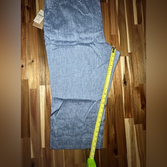 Coldwater Creek Wide Leg Cropped Button Zipper Mid Blue Linen Blend Pants Sz 20 - Picture 10 of 12
